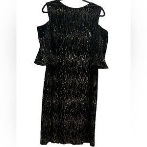 RICKIE FREEMAN TERI JON BLACK VELVET SEQUIN COLD SHOULDER SHEATH  DRESS 16